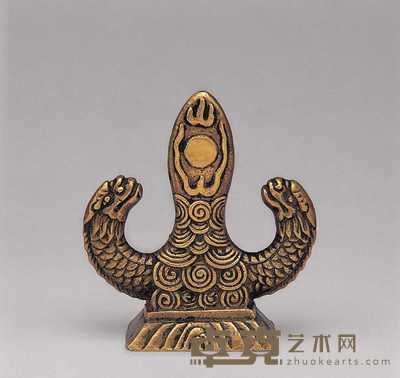 清中期 双螭纹铜笔架 高10cm;宽9cm